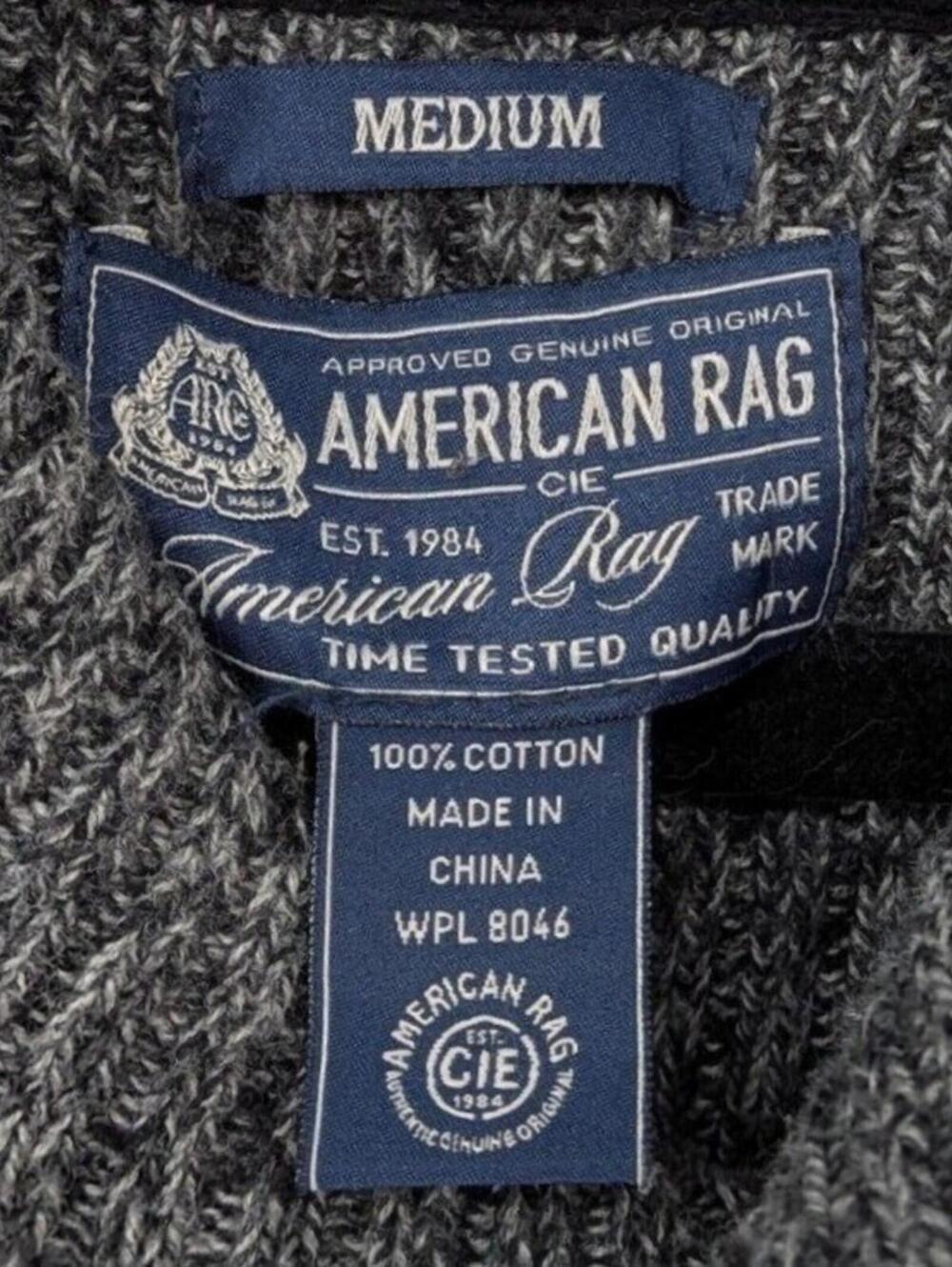 American Rag Medium Shawl Collar 100% Cotton Gray Heather Ribbed Sleeve Sweater - Picture 2 of 9